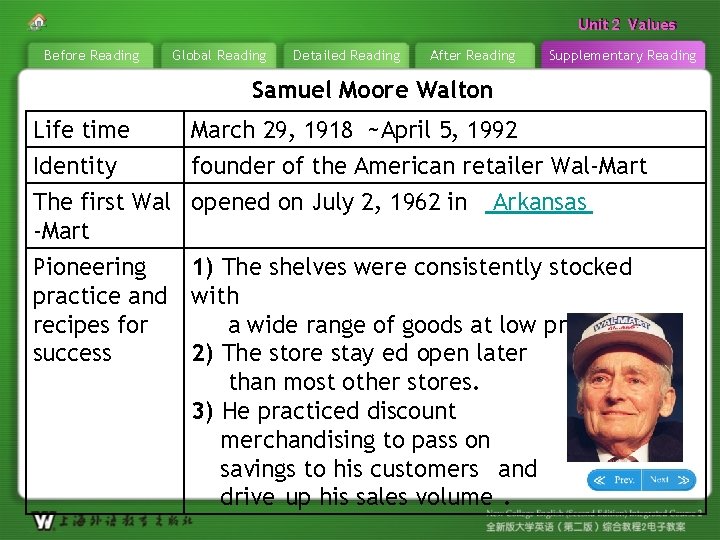 Unit 22 Values Unit Before Reading Global Reading Detailed Reading After Reading Supplementary Reading