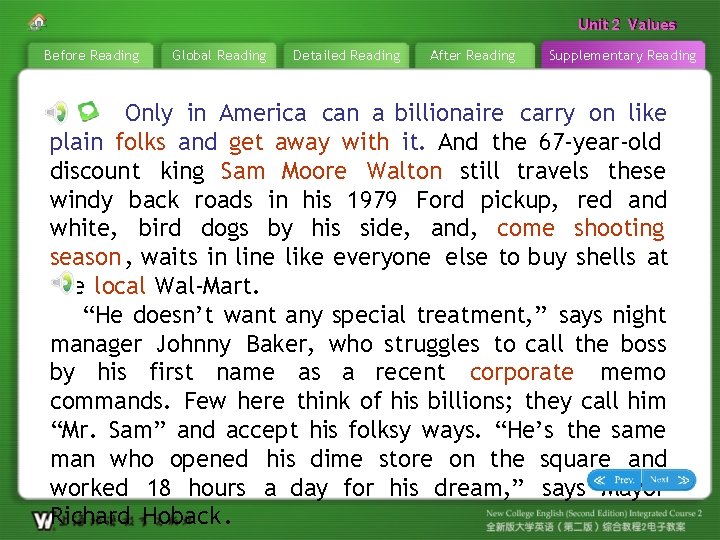 Unit 22 Values Unit Before Reading Global Reading Detailed Reading After Reading Supplementary Reading