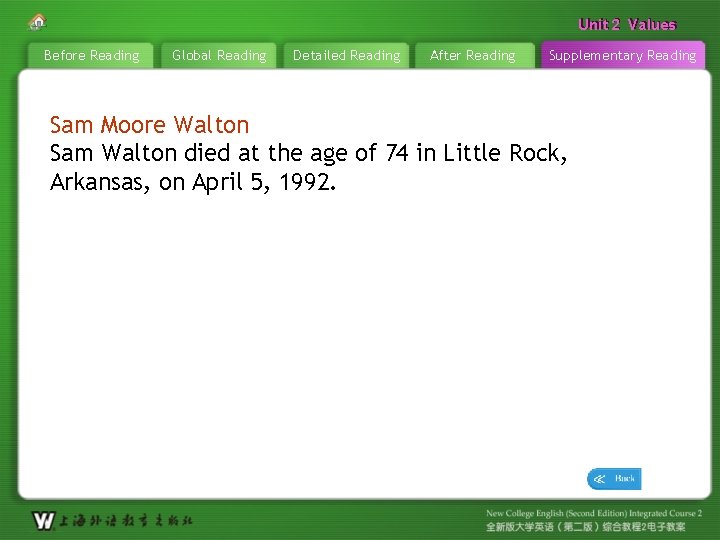 Unit 22 Values Unit Before Reading Global Reading Detailed Reading After Reading Supplementary Reading