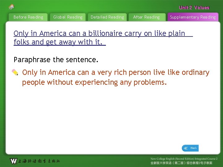 Unit 22 Values Unit Before Reading Global Reading Detailed Reading After Reading Supplementary Reading