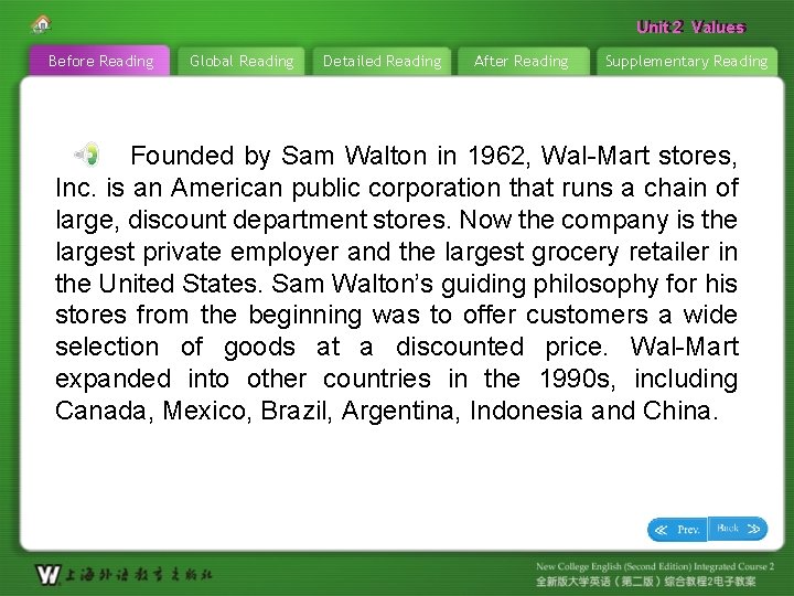 Unit 22 Values Unit Before Reading Global Reading Detailed Reading After Reading Supplementary Reading