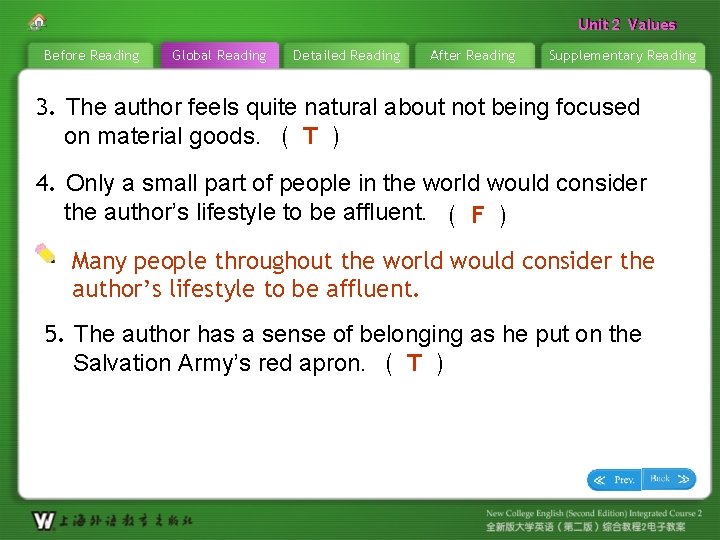 Unit 22 Values Unit Before Reading Global Reading Detailed Reading After Reading Supplementary Reading
