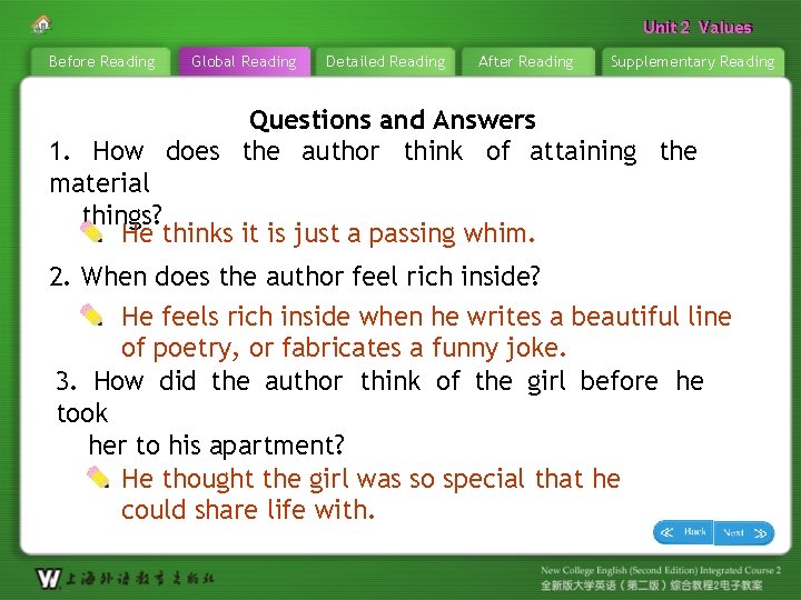 Unit 22 Values Unit Before Reading Global Reading Detailed Reading After Reading Supplementary Reading