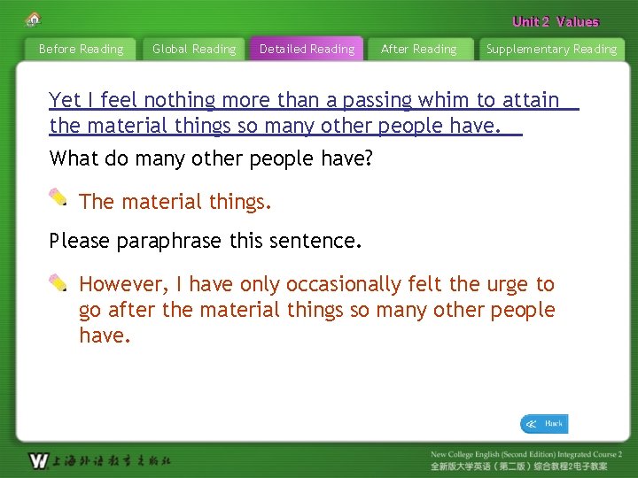 Unit 22 Values Unit Before Reading Global Reading Detailed Reading After Reading Supplementary Reading