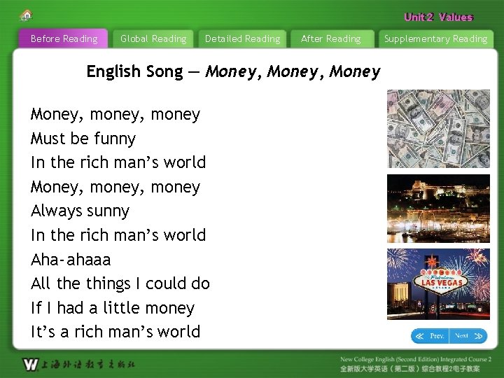 Unit 22 Values Unit Before Reading Global Reading Detailed Reading After Reading English Song