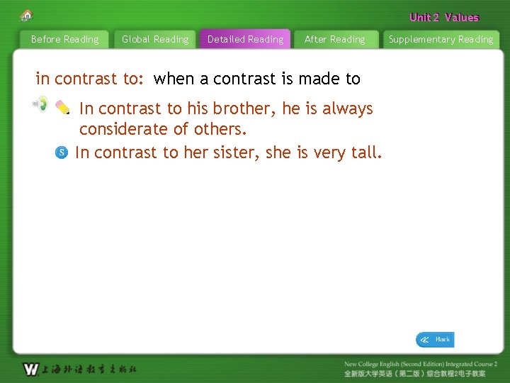 Unit 22 Values Unit Before Reading Global Reading Detailed Reading After Reading in contrast