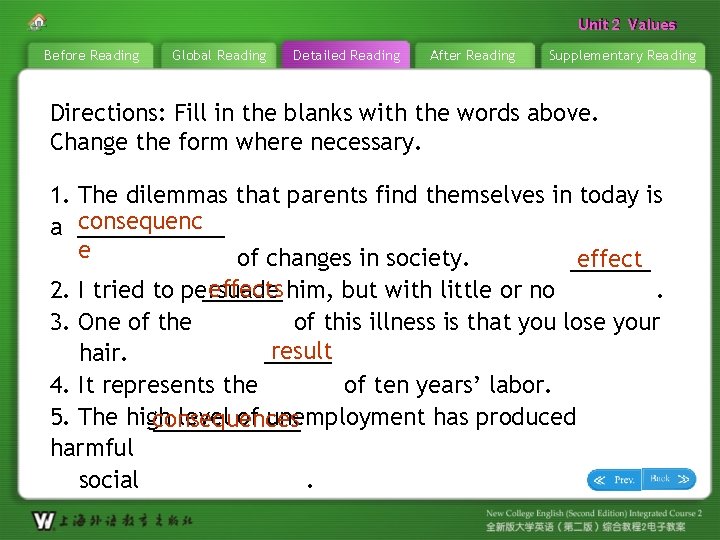 Unit 22 Values Unit Before Reading Global Reading Detailed Reading After Reading Supplementary Reading