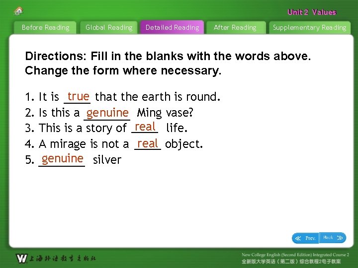 Unit 22 Values Unit Before Reading Global Reading Detailed Reading After Reading Supplementary Reading