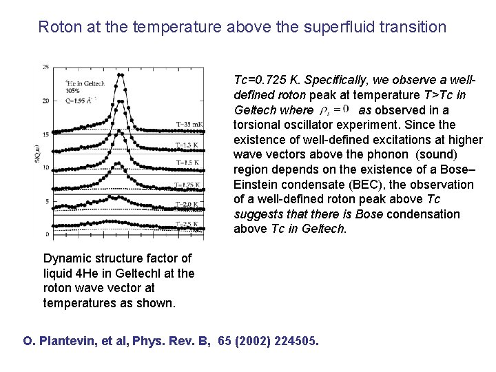 Roton at the temperature above the superfluid transition Tc=0. 725 K. Specifically, we observe