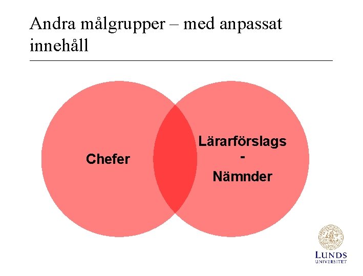 Andra målgrupper – med anpassat innehåll Chefer Lärarförslags Nämnder 