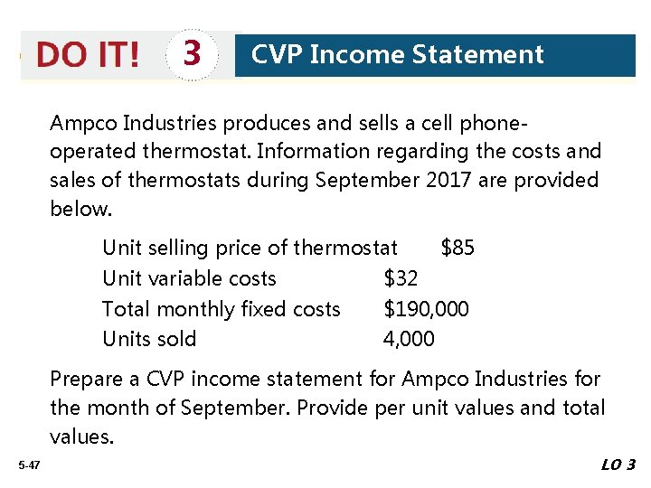 3 CVP Income Statement Ampco Industries produces and sells a cell phoneoperated thermostat. Information