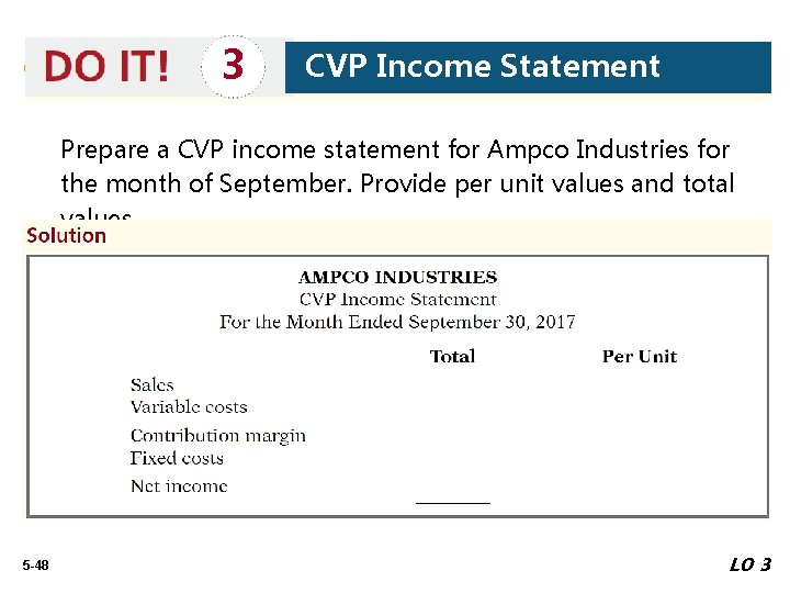 3 CVP Income Statement Prepare a CVP income statement for Ampco Industries for the