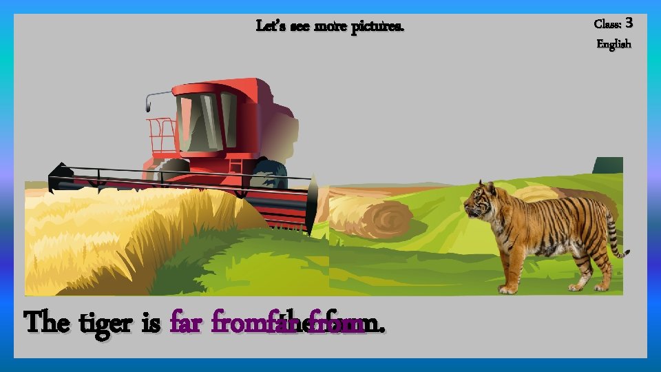 Let’s see more pictures. The tiger is far fromfarthefrom farm. Class: 3 English 