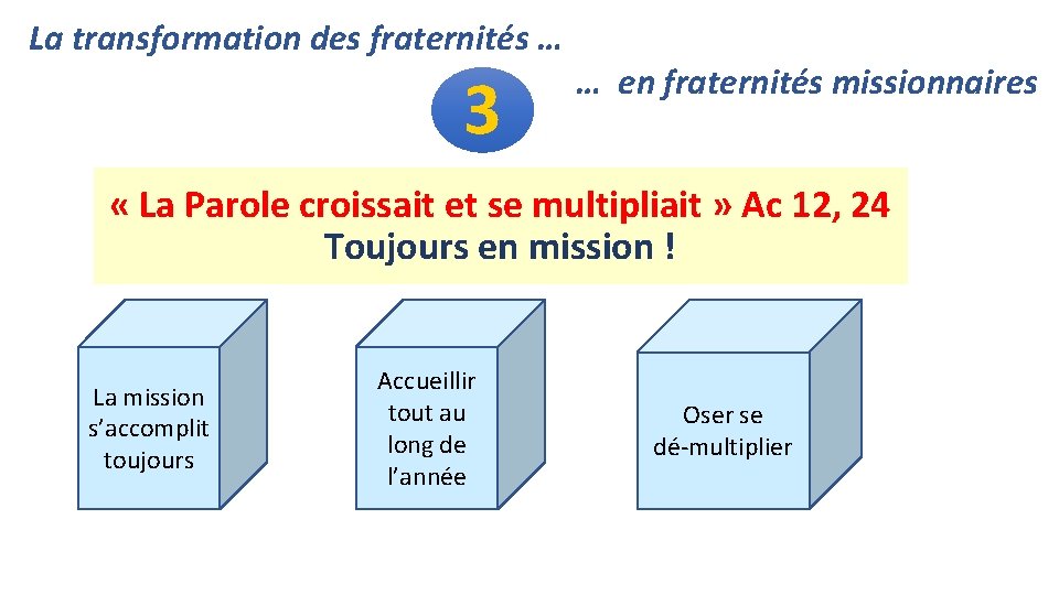 La transformation des fraternités … 3 … en fraternités missionnaires « La Parole croissait