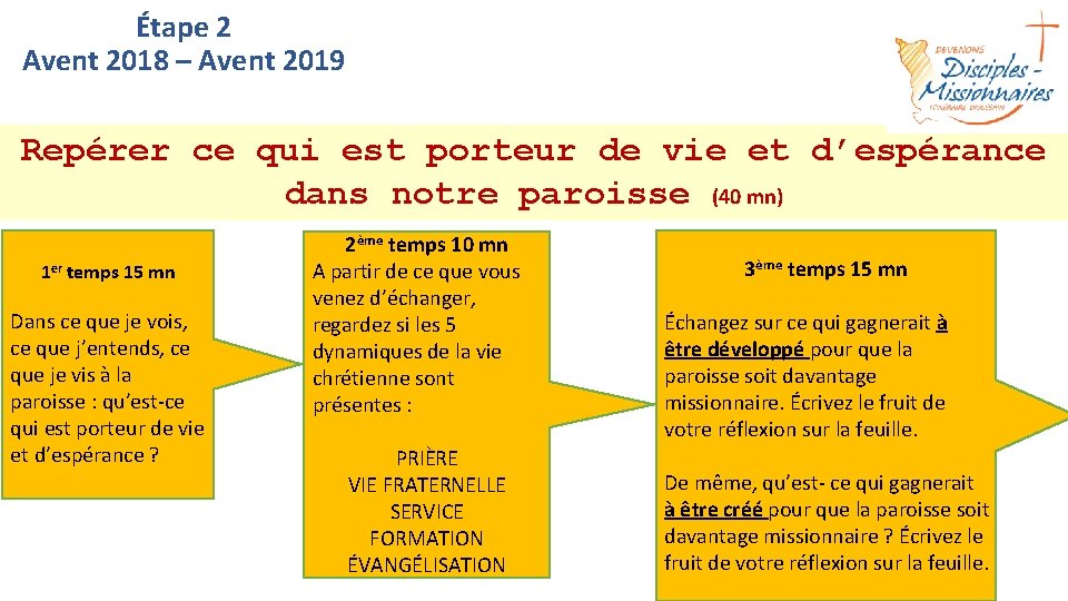 Étape 2 Avent 2018 – Avent 2019 Repérer ce qui est porteur de vie