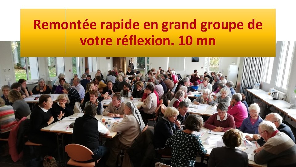 Remontée rapide en grand groupe de votre réflexion. 10 mn 