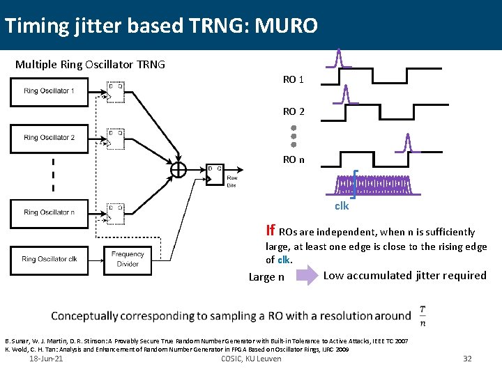 Timing jitter based TRNG: MURO Multiple Ring Oscillator TRNG RO 1 RO 2 RO