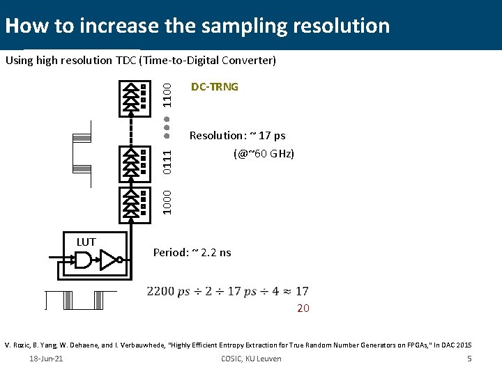 How to increase the sampling resolution DC-TRNG Resolution: ~ 17 ps (@~60 GHz) 1000