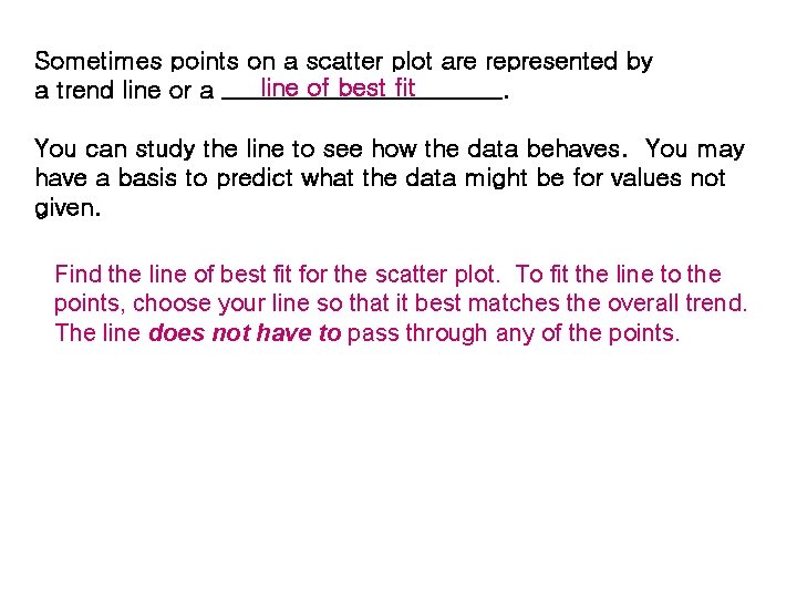 Sometimes points on a scatter plot are represented by line of best fit a