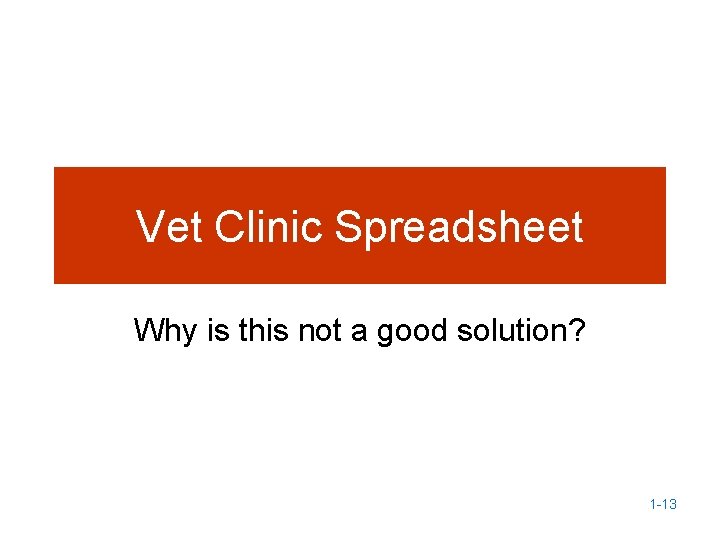 Vet Clinic Spreadsheet Why is this not a good solution? 1 -13 