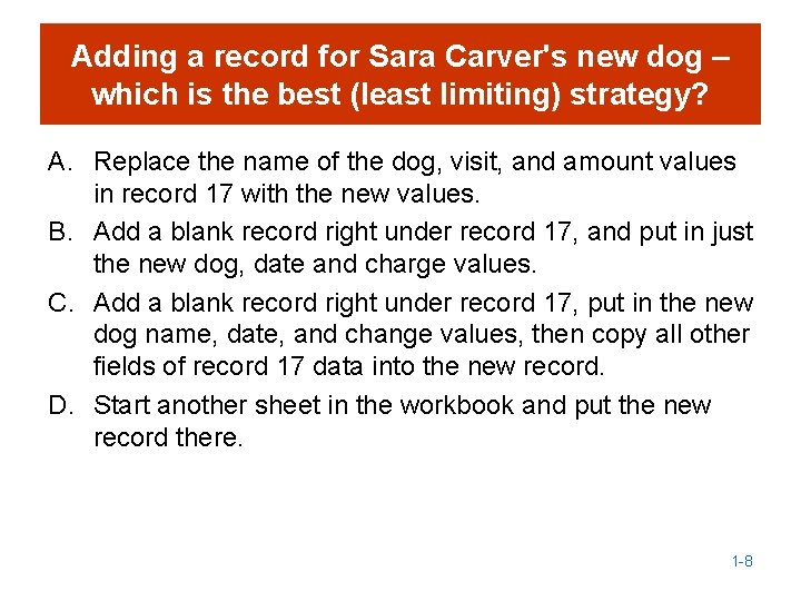 Adding a record for Sara Carver's new dog – which is the best (least