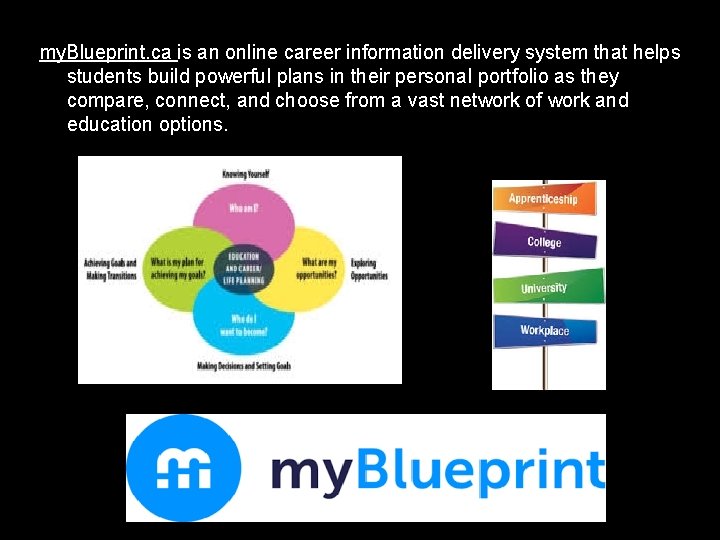 my. Blueprint. ca is an online career information delivery system that helps students build