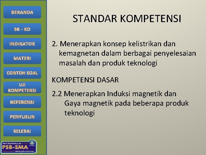 SK-KD BERANDA STANDAR KOMPETENSI SK - KD INDIKATOR MATERI CONTOH SOAL UJI KOMPETENSI REFERENSI