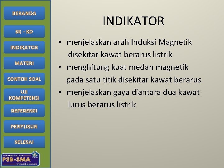 BERANDA SK - KD INDIKATOR MATERI CONTOH SOAL UJI KOMPETENSI REFERENSI PENYUSUN SELESAI INDIKATOR