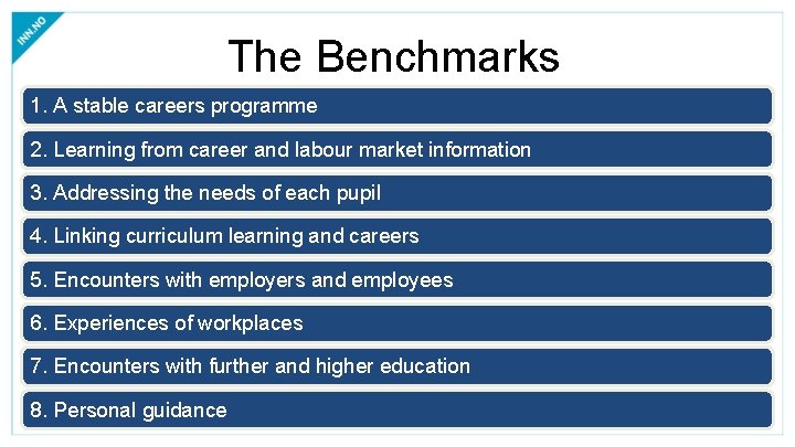The Benchmarks 1. A stable careers programme 2. Learning from career and labour market