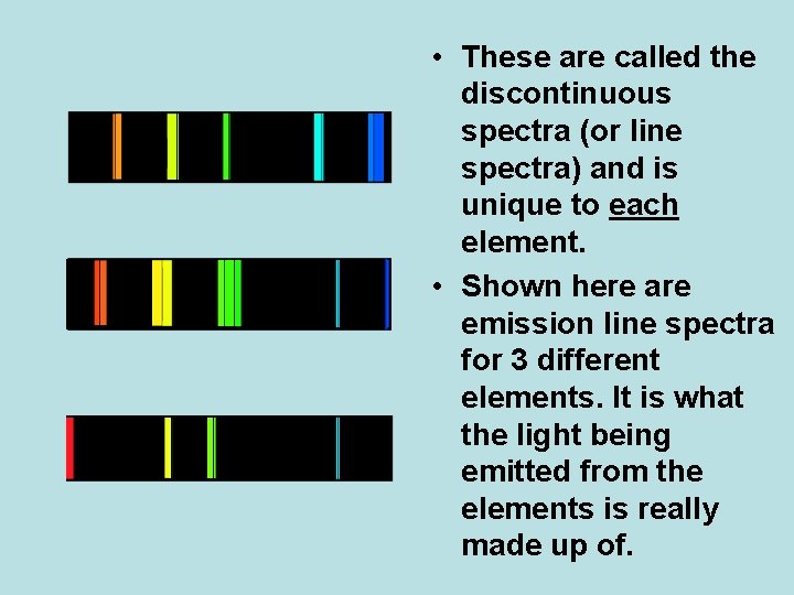  • These are called the discontinuous spectra (or line spectra) and is unique