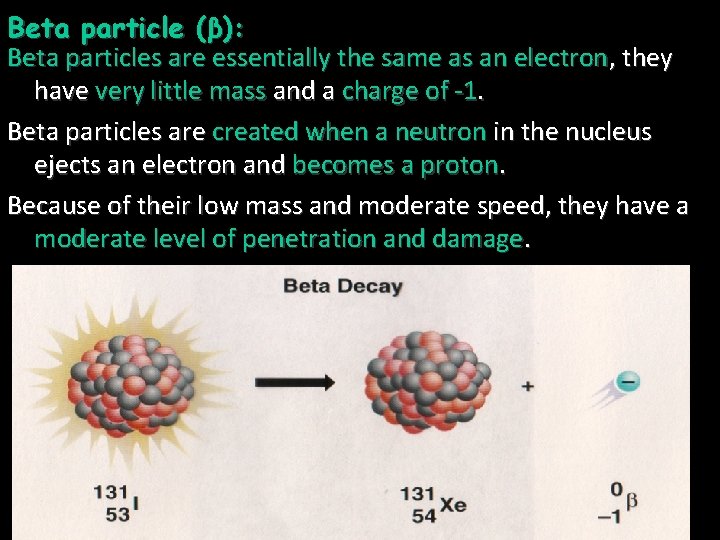 Beta particle (β): Beta particles are essentially the same as an electron, they have