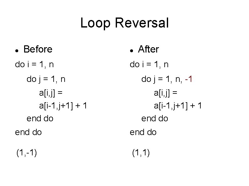 Loop Reversal Before do i = 1, n After do i = 1, n