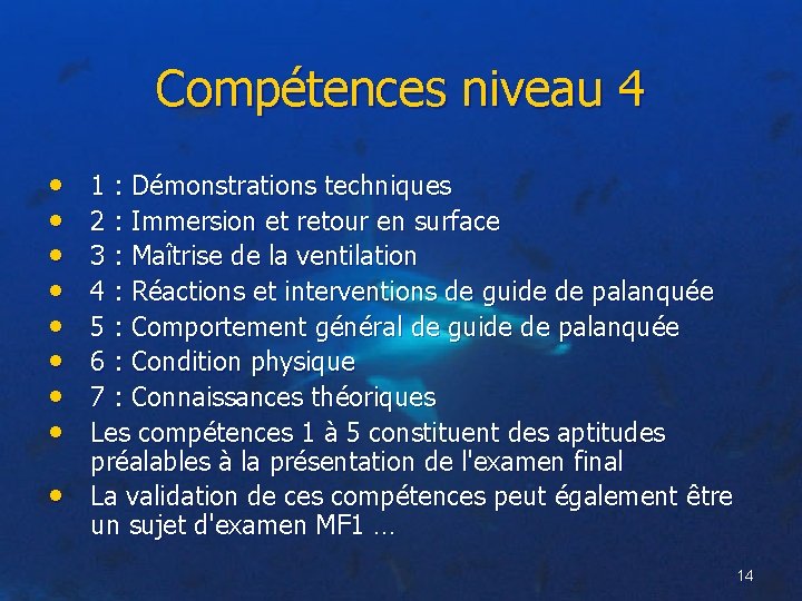 Compétences niveau 4 • • • 1 : Démonstrations techniques 2 : Immersion et