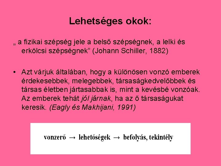 Lehetséges okok: „ a fizikai szépség jele a belső szépségnek, a lelki és erkölcsi