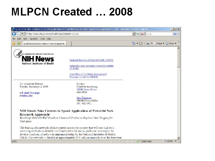 MLPCN Created … 2008 MLPCN Created … 2008