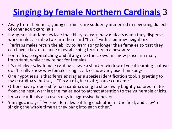 Singing by female Northern Cardinals 3 • Away from their nest, young cardinals are