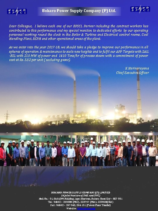 Bokaro Power Supply Company (P) Ltd. Dear Colleague, I believe each one of our