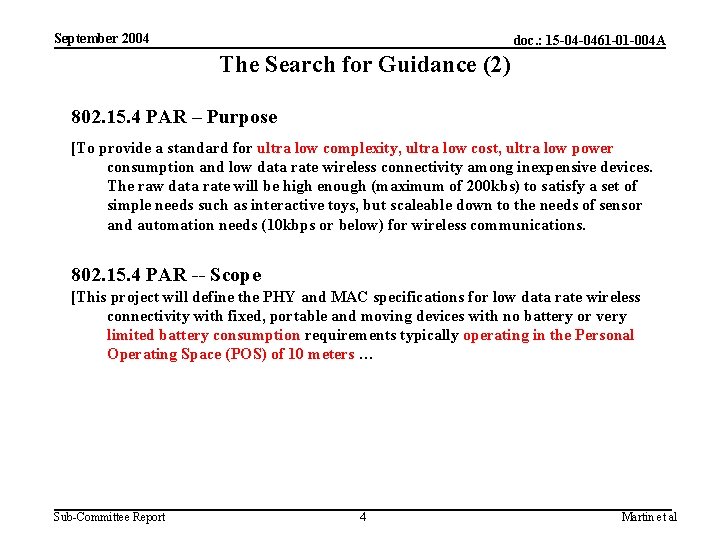 September 2004 doc. : 15 -04 -0461 -01 -004 A The Search for Guidance