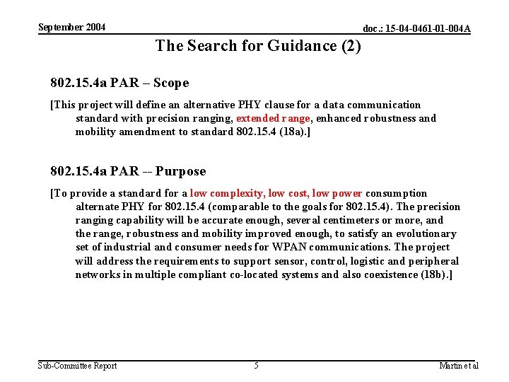 September 2004 doc. : 15 -04 -0461 -01 -004 A The Search for Guidance