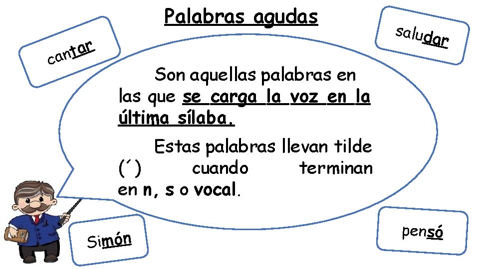 Palabras agudas can tar saluda r Son aquellas palabras en las que se carga