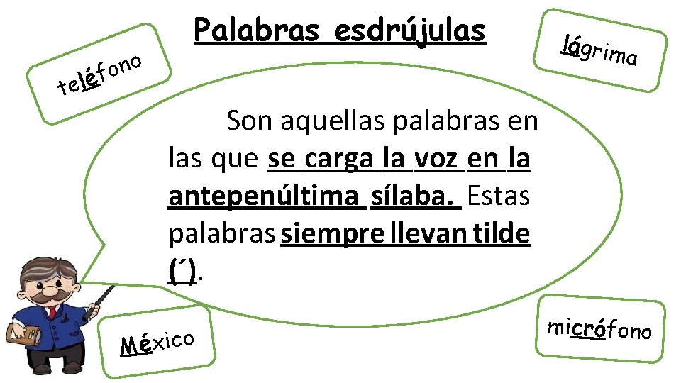 t o n o f é l e Palabras esdrújulas lágrim a Son aquellas