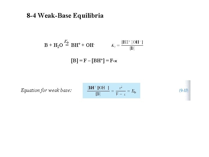 8 -4 Weak-Base Equilibria Kb B + H 2 O = BH+ + OH[B]