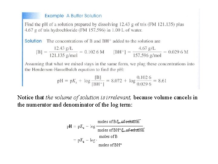 Notice that the volume of solution is irrelevant, because volume cancels in the numerator