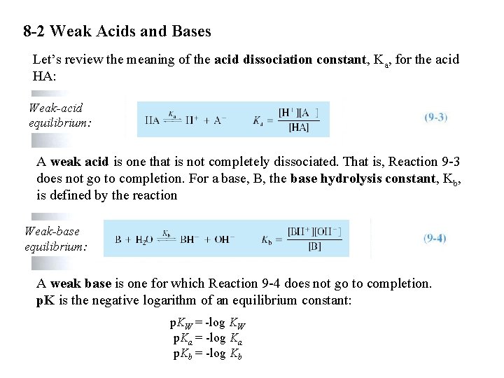 8 -2 Weak Acids and Bases Let’s review the meaning of the acid dissociation
