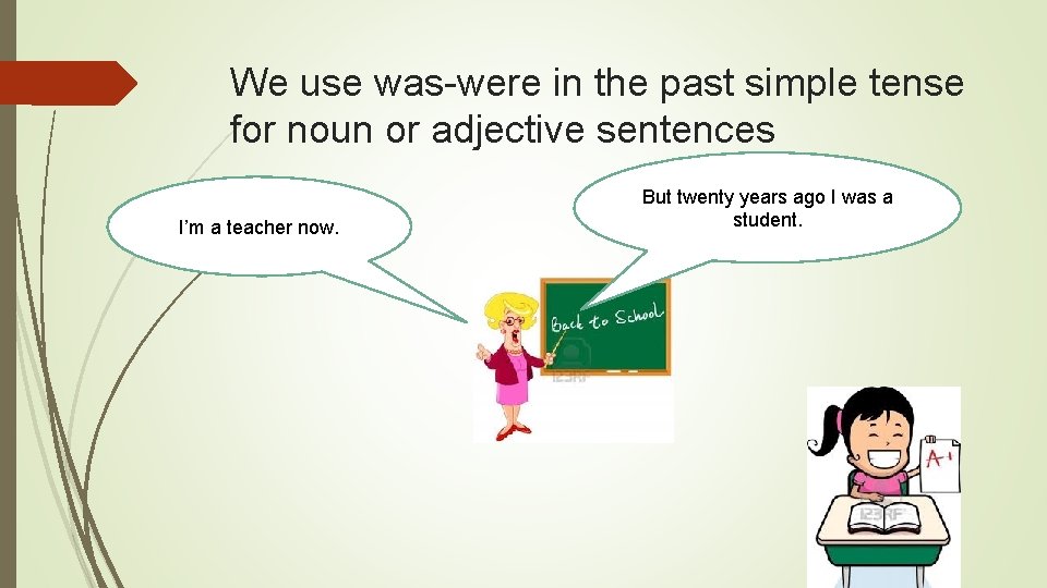 We use was-were in the past simple tense for noun or adjective sentences I’m