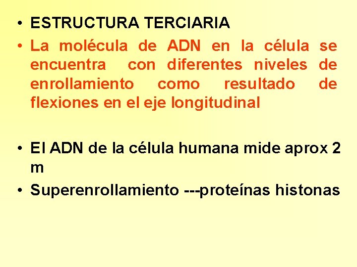  • ESTRUCTURA TERCIARIA • La molécula de ADN en la célula se encuentra