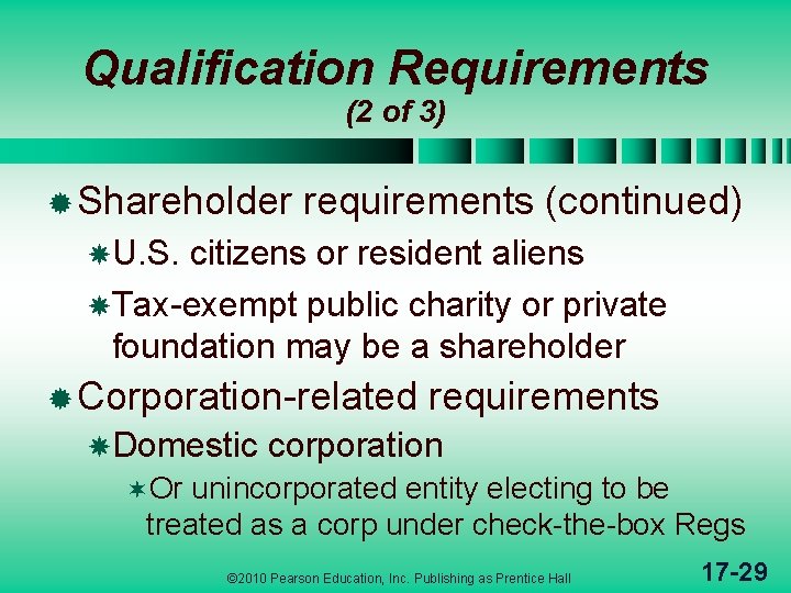 Qualification Requirements (2 of 3) ® Shareholder requirements (continued) U. S. citizens or resident
