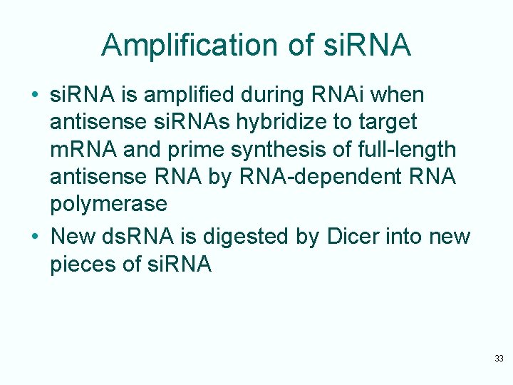 Amplification of si. RNA • si. RNA is amplified during RNAi when antisense si.