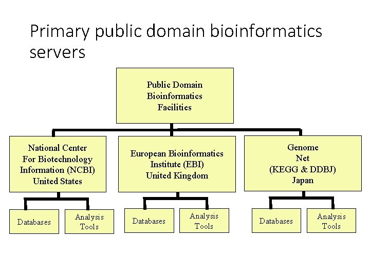 Primary public domain bioinformatics servers Public Domain Bioinformatics Facilities National Center For Biotechnology Information Primary public domain bioinformatics servers Public Domain Bioinformatics Facilities National Center For Biotechnology Information
