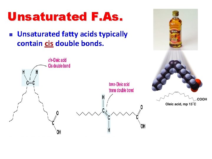 Unsaturated F. As. n Unsaturated fatty acids typically contain cis double bonds. 